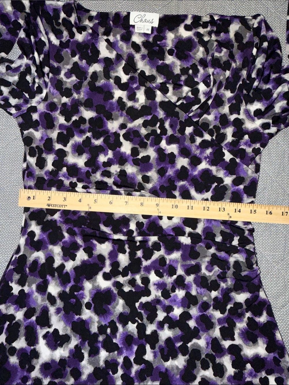 Chaus Purple and Black Leopard-Print Draped Long Sleeve Top - Picture 7 of 8